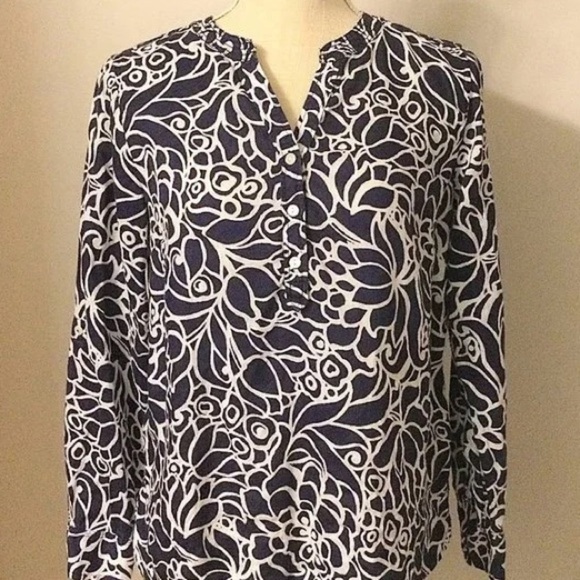 Talbots,Linen Tunic Top,EUC,Beautiful Navy & White Print,1X - Picture 3 of 8